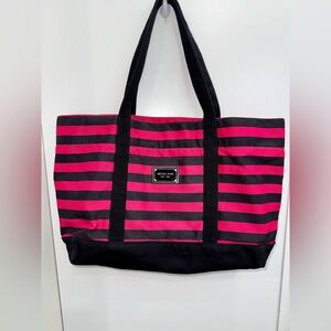 Michael Kors Hot Pink and Black Striped Canvas Tote